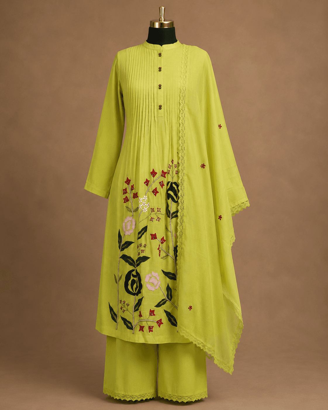 Lime Green Printed Kurti Set