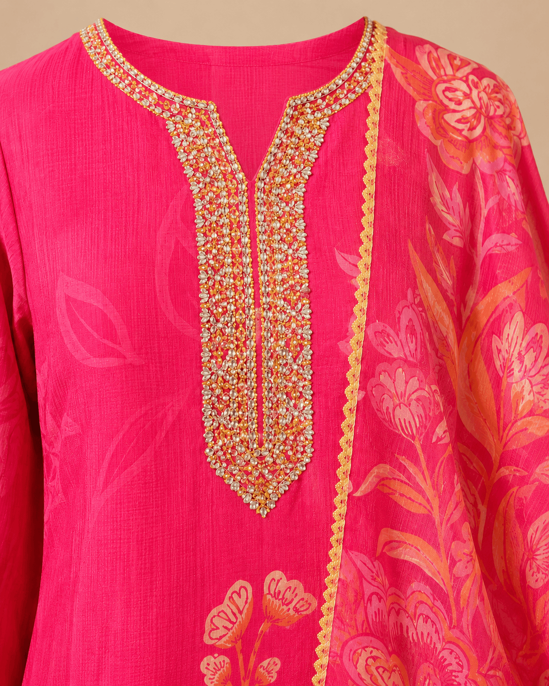 Pink Floral Kurti Set