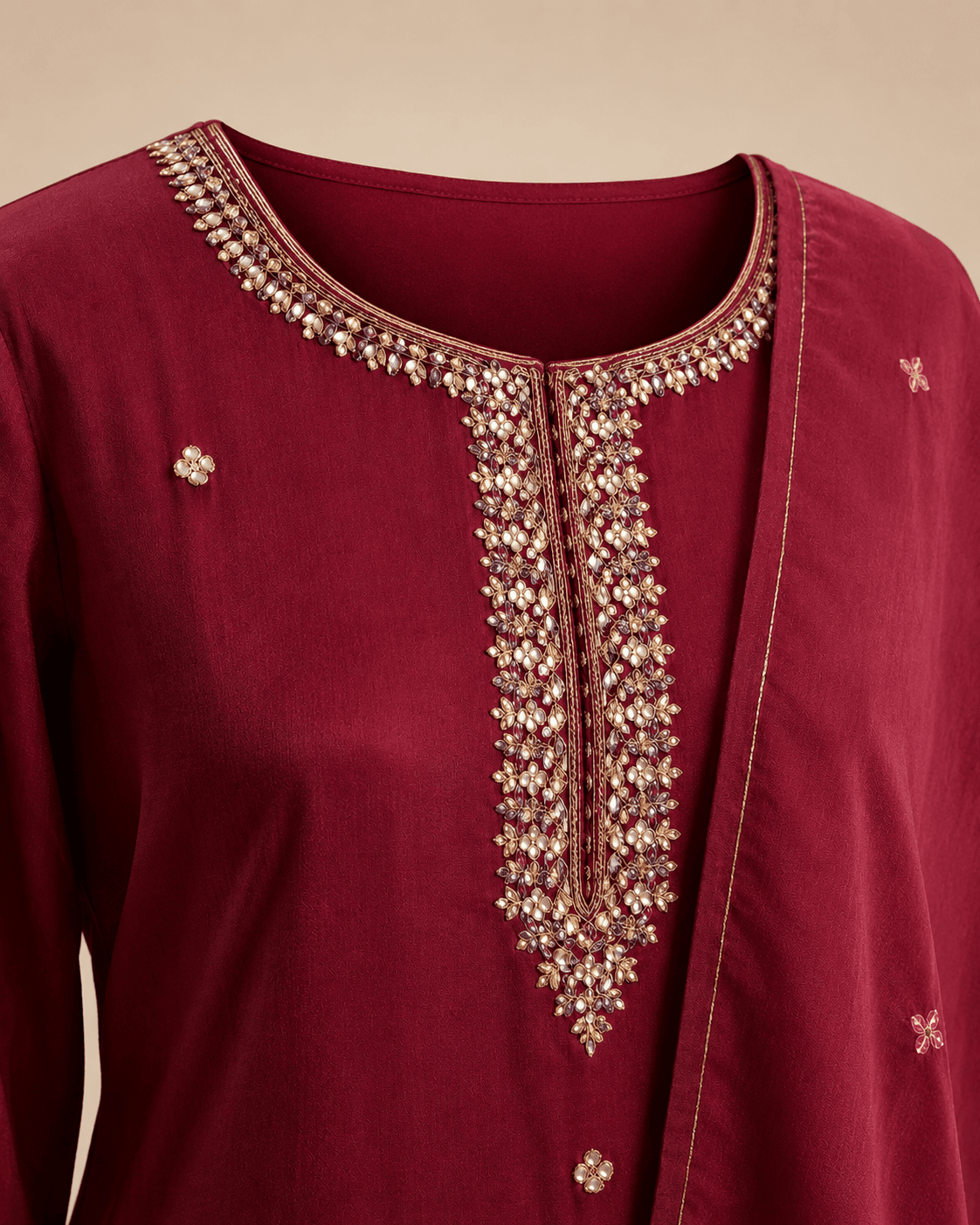 Maroon Embroidered Kurti Set