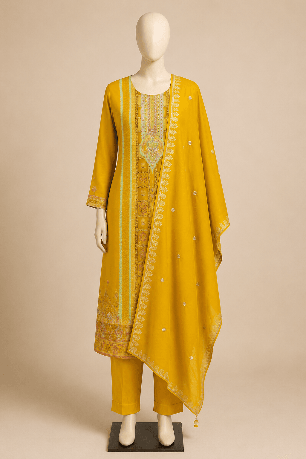 Mustard Yellow Embroidered Kurti Set