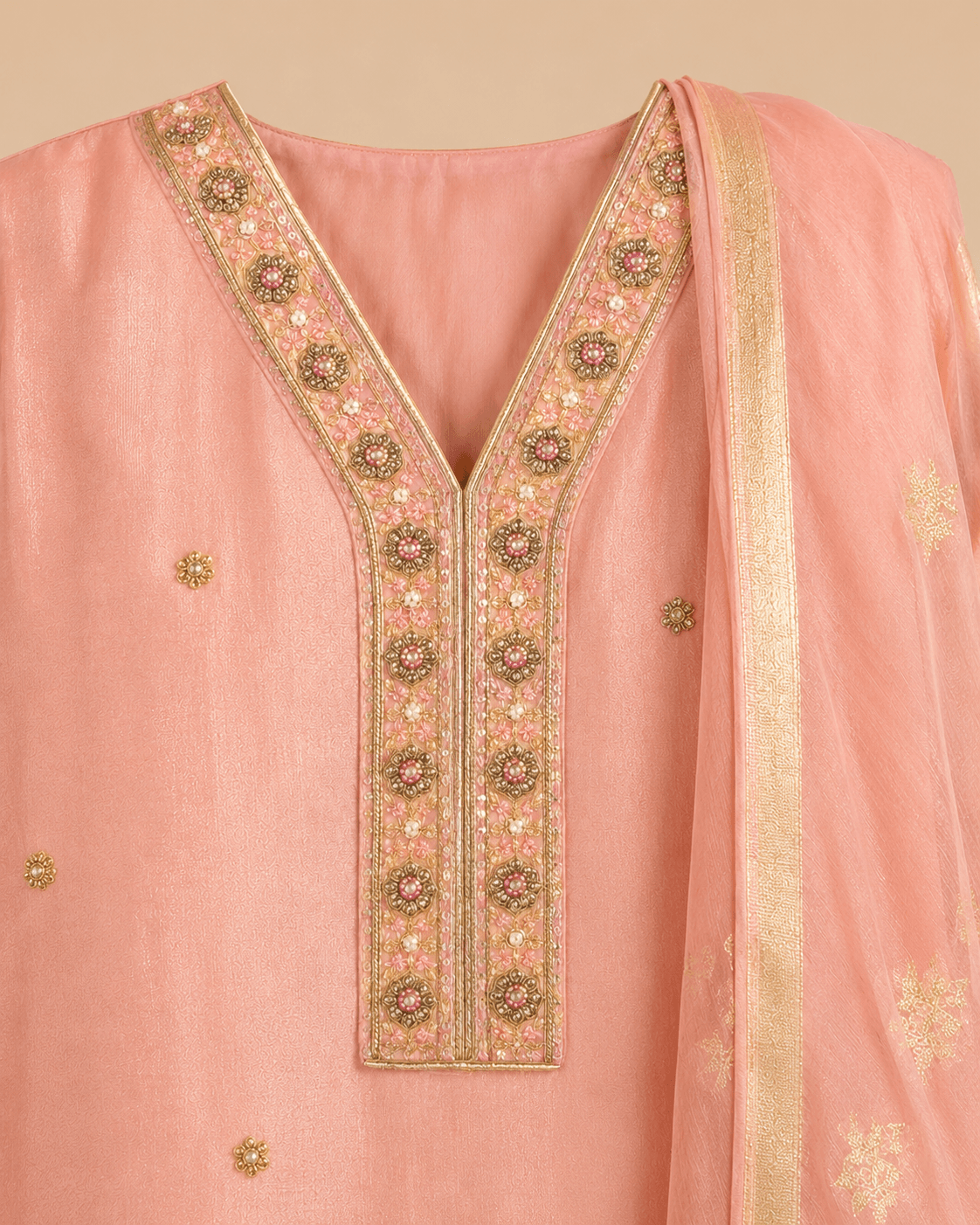 Peach Floral Kurti Set