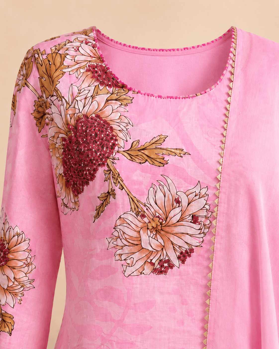 Blush Pink Floral Kurti Set