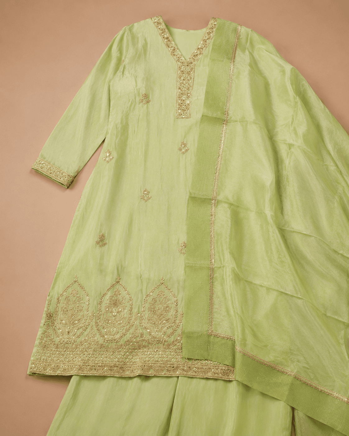 Light Green Embroidered Kurti Set