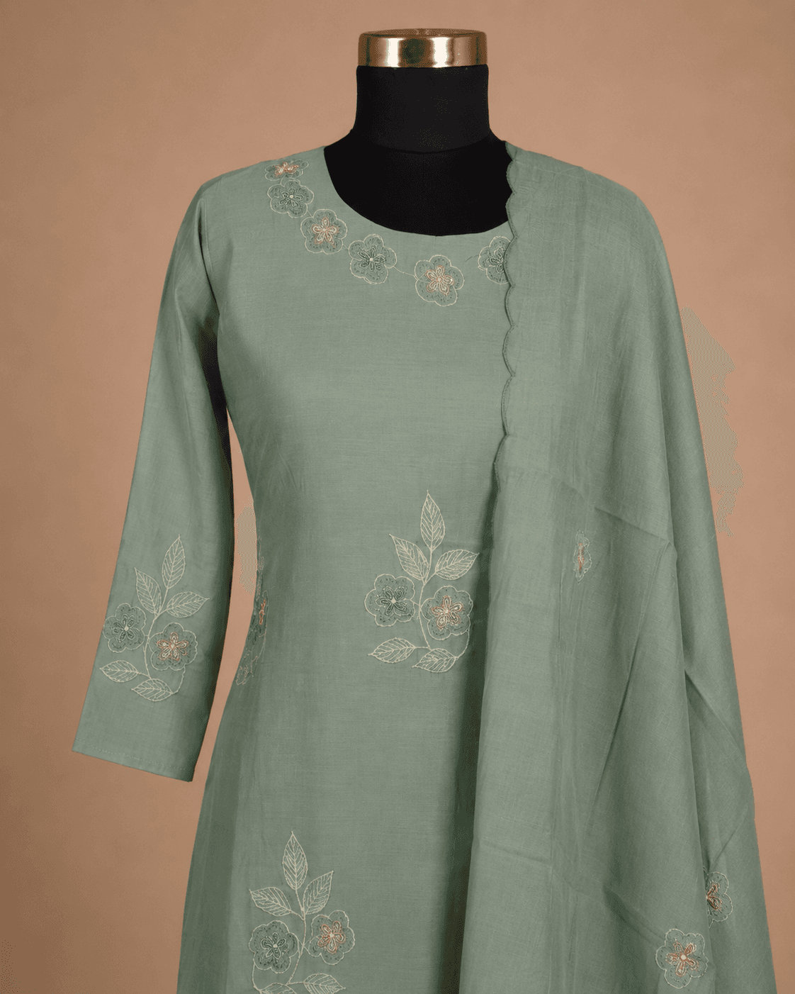 Sage Green Embroidered Kurti Set