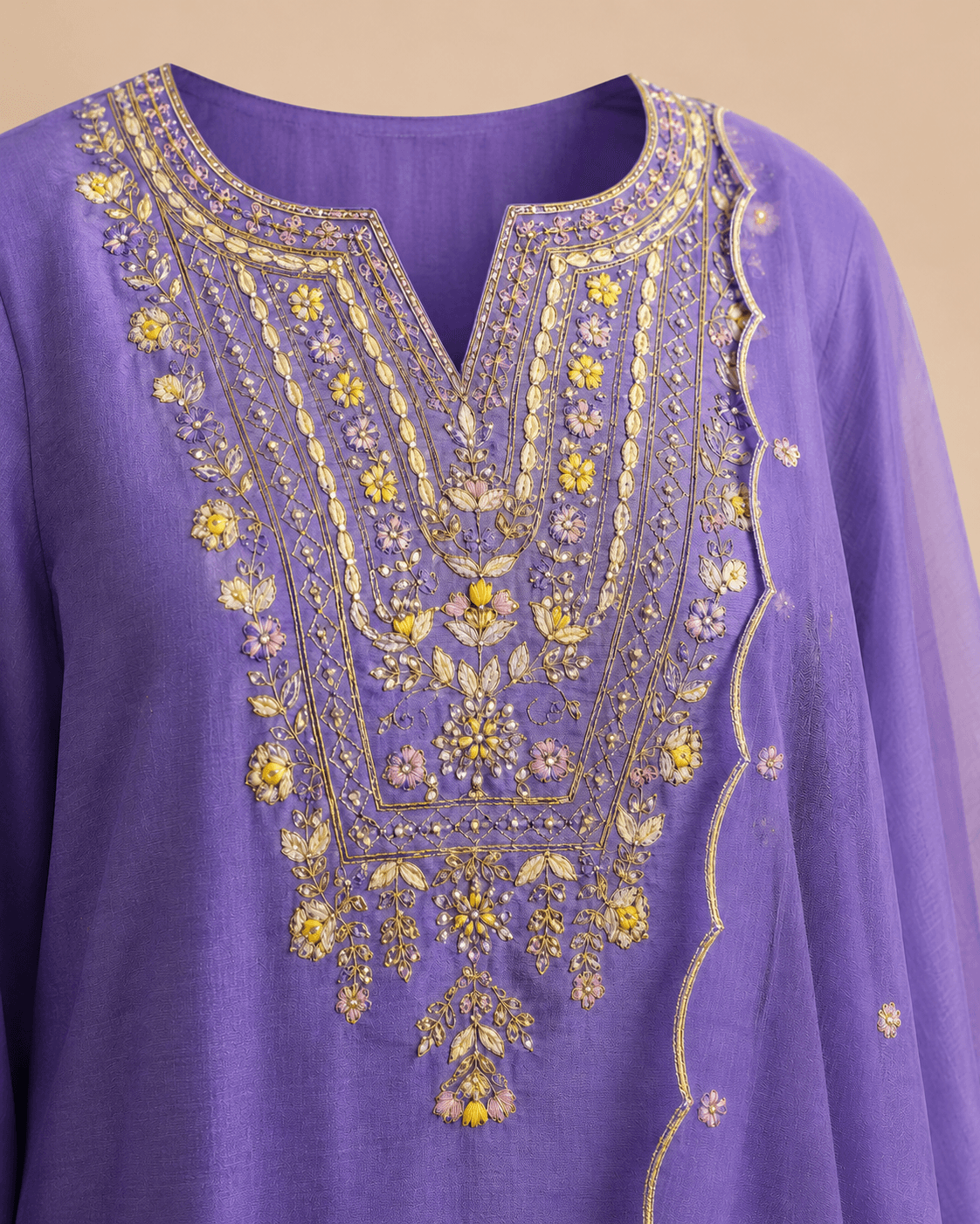 Lavender Embroidered Kurti Set