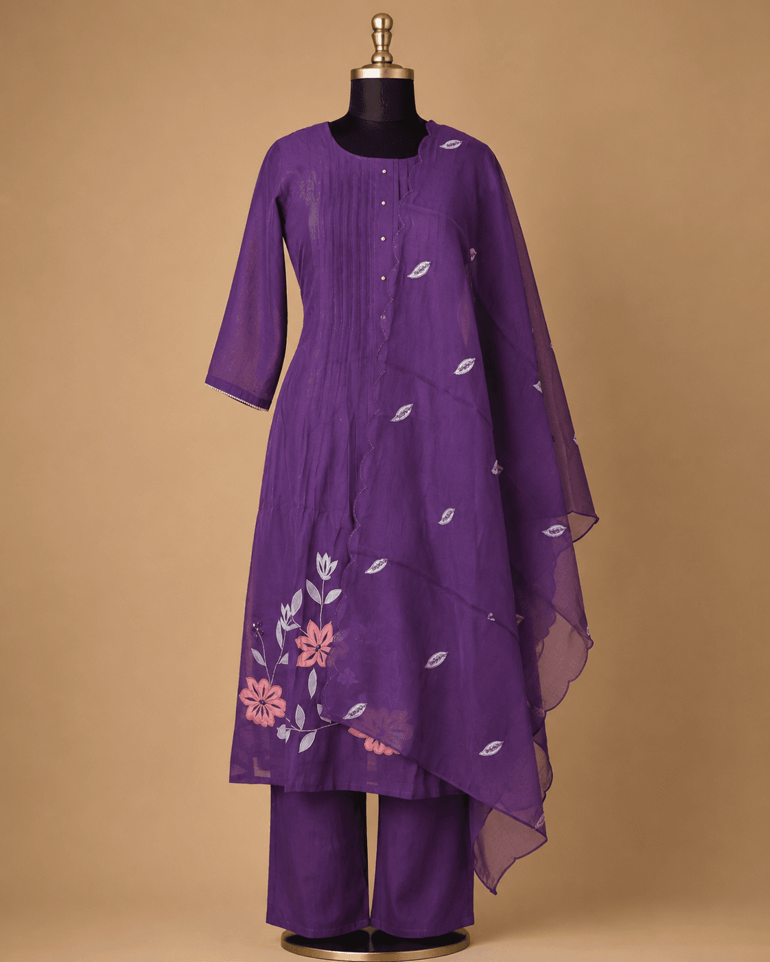 Purple Floral Kurti Set