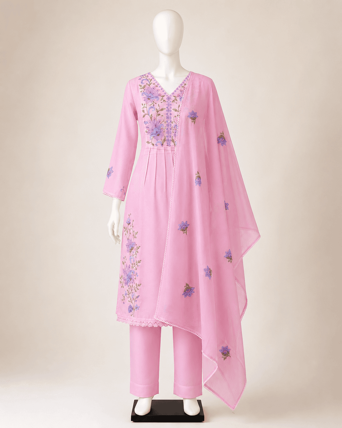 Lavender Floral Embroidered Kurti