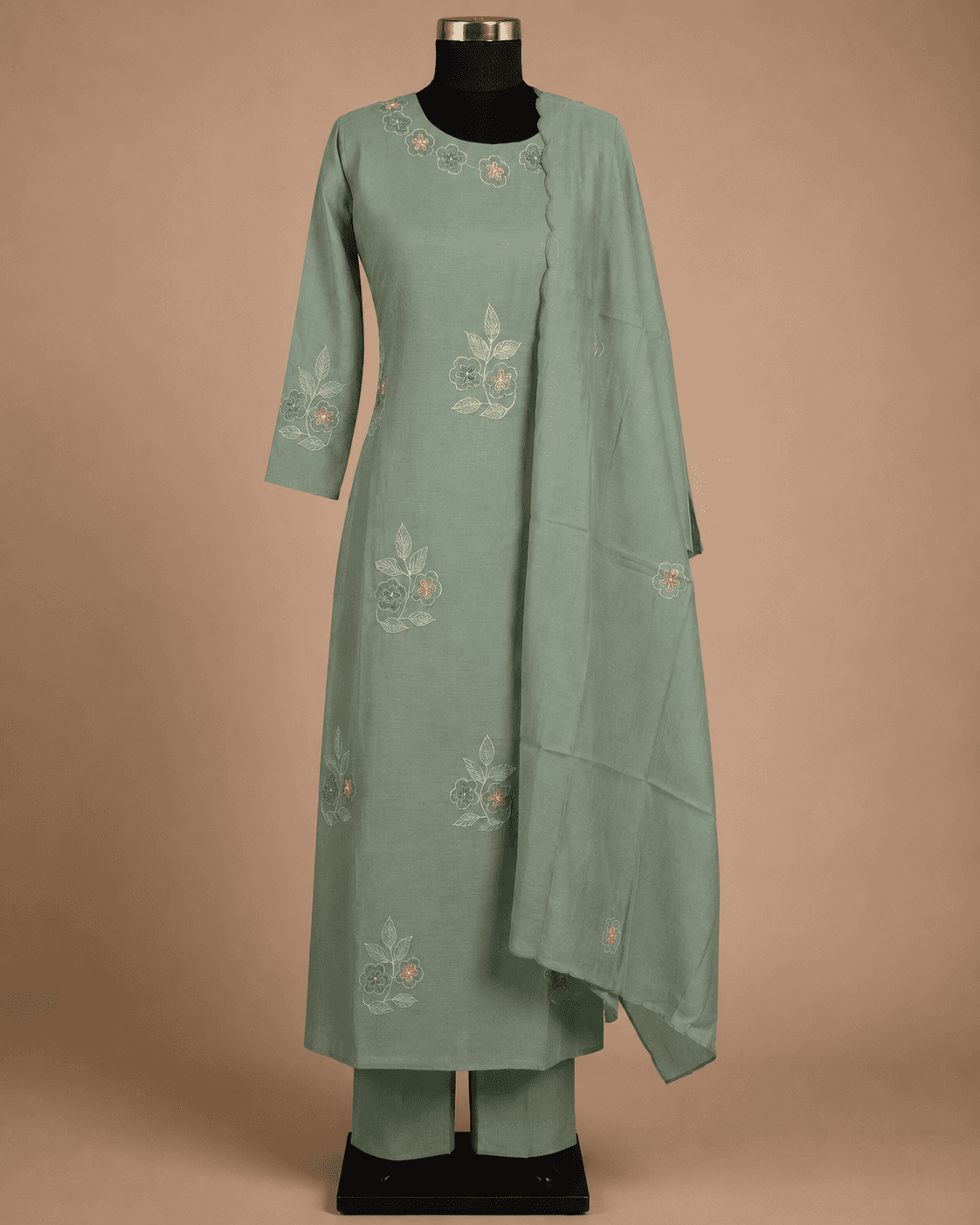 Sage Green Embroidered Kurti Set