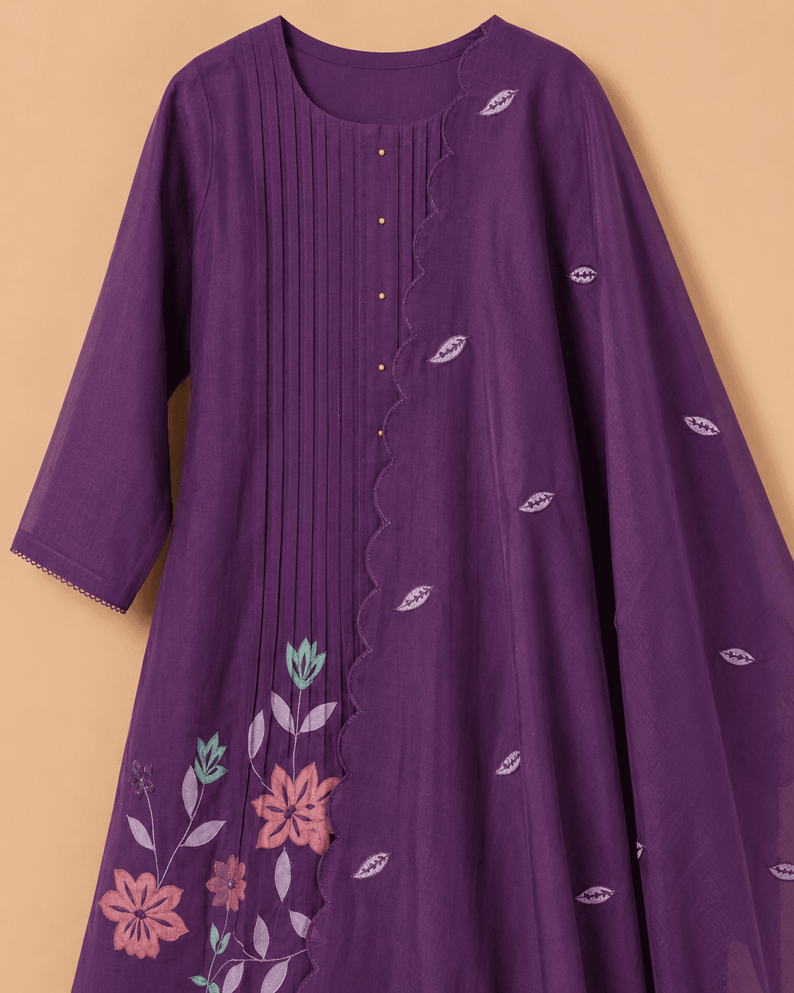 Purple Floral Kurti Set
