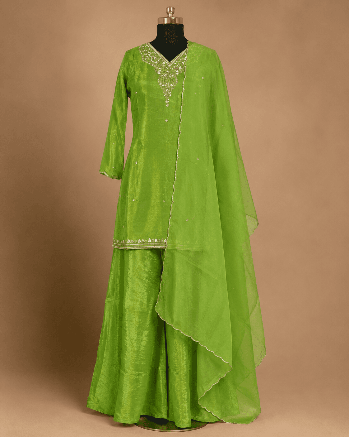 Green Embellished Kurti Set