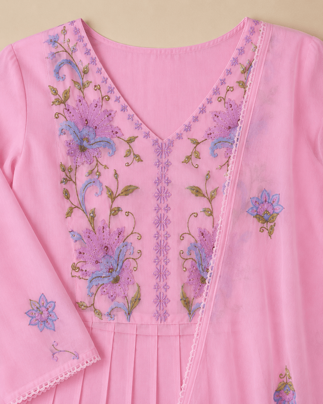 Lavender Floral Embroidered Kurti