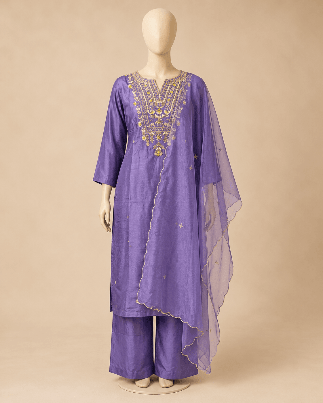 Lavender Embroidered Kurti Set
