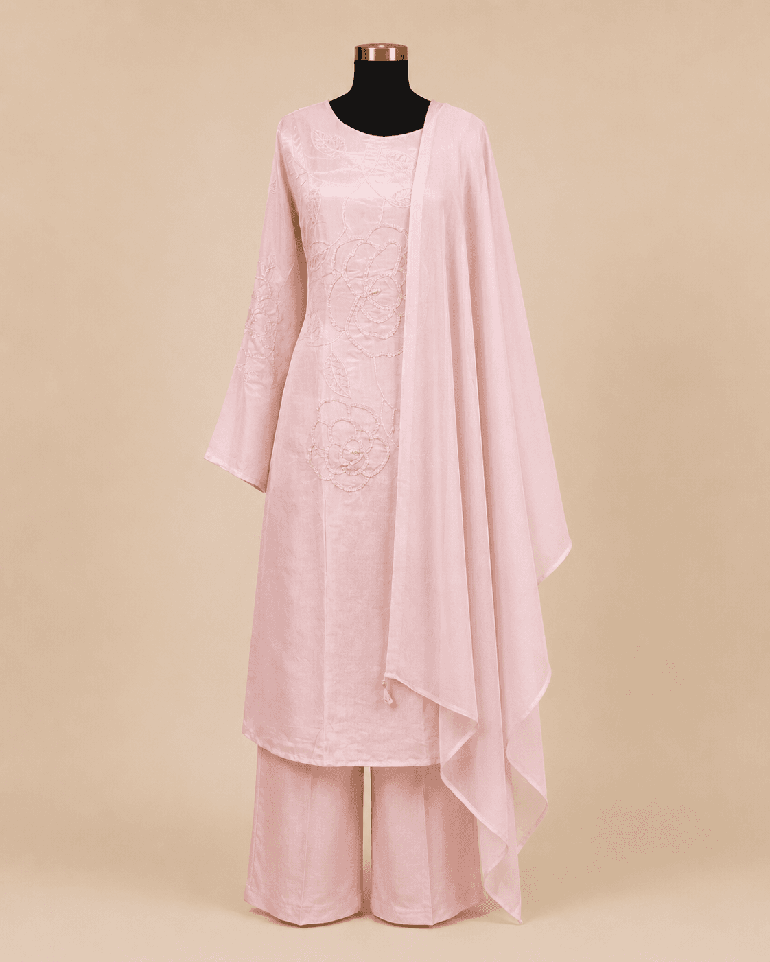 Pale Pink Asymmetric Kurti Set