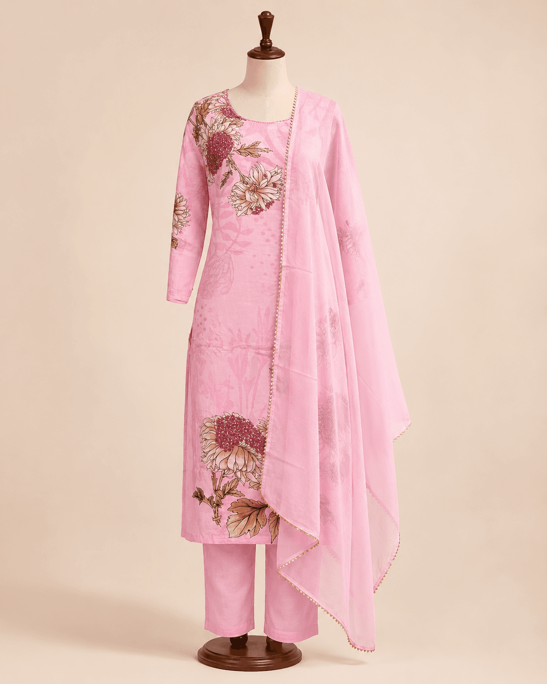 Blush Pink Floral Kurti Set