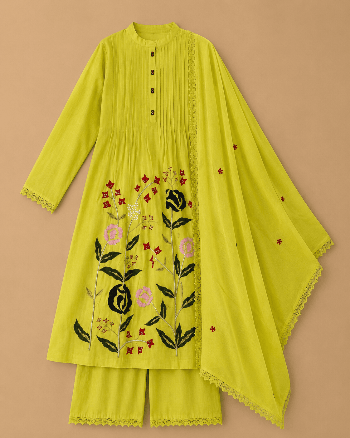 Lime Green Printed Kurti Set