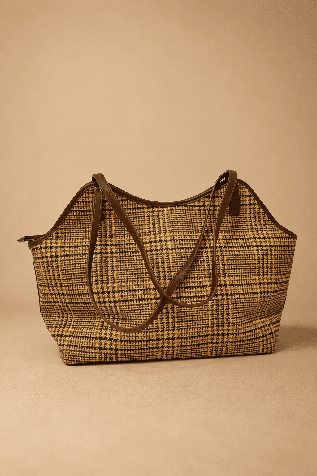 Brown Plaid Shopper Tote
