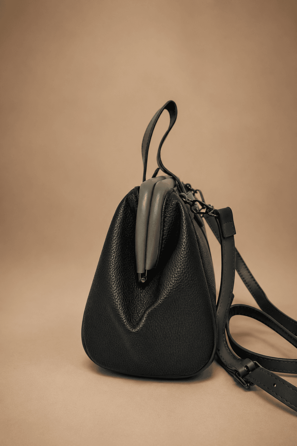 Black Structured Trapeze Satchel