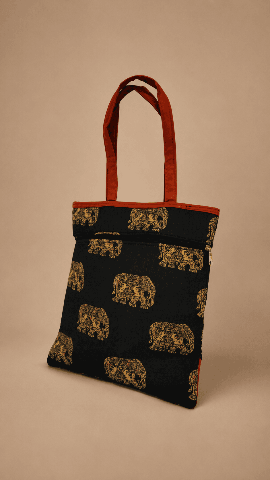 Black Elephant Print Tote