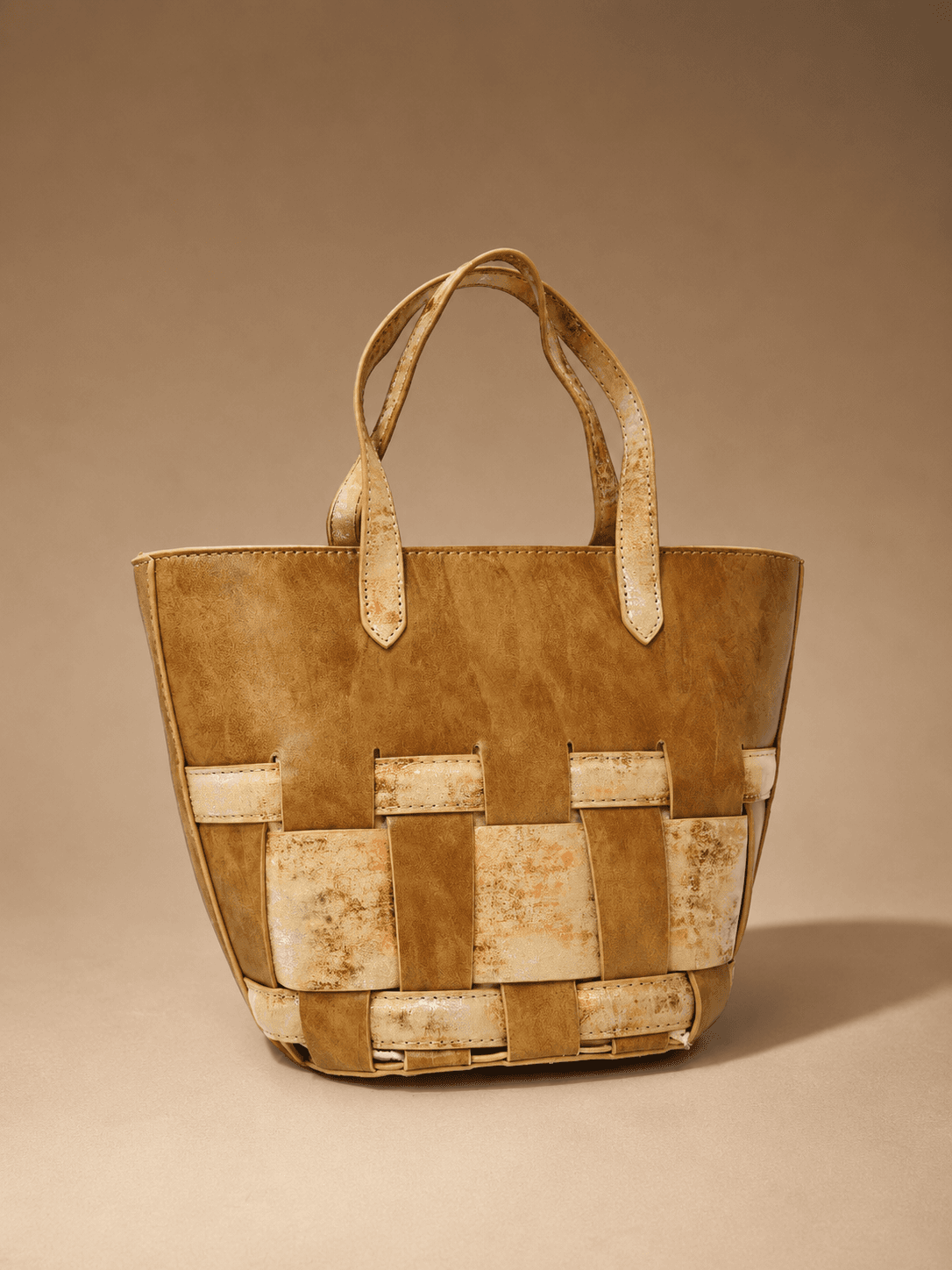 Tan Patchwork Shopper Tote