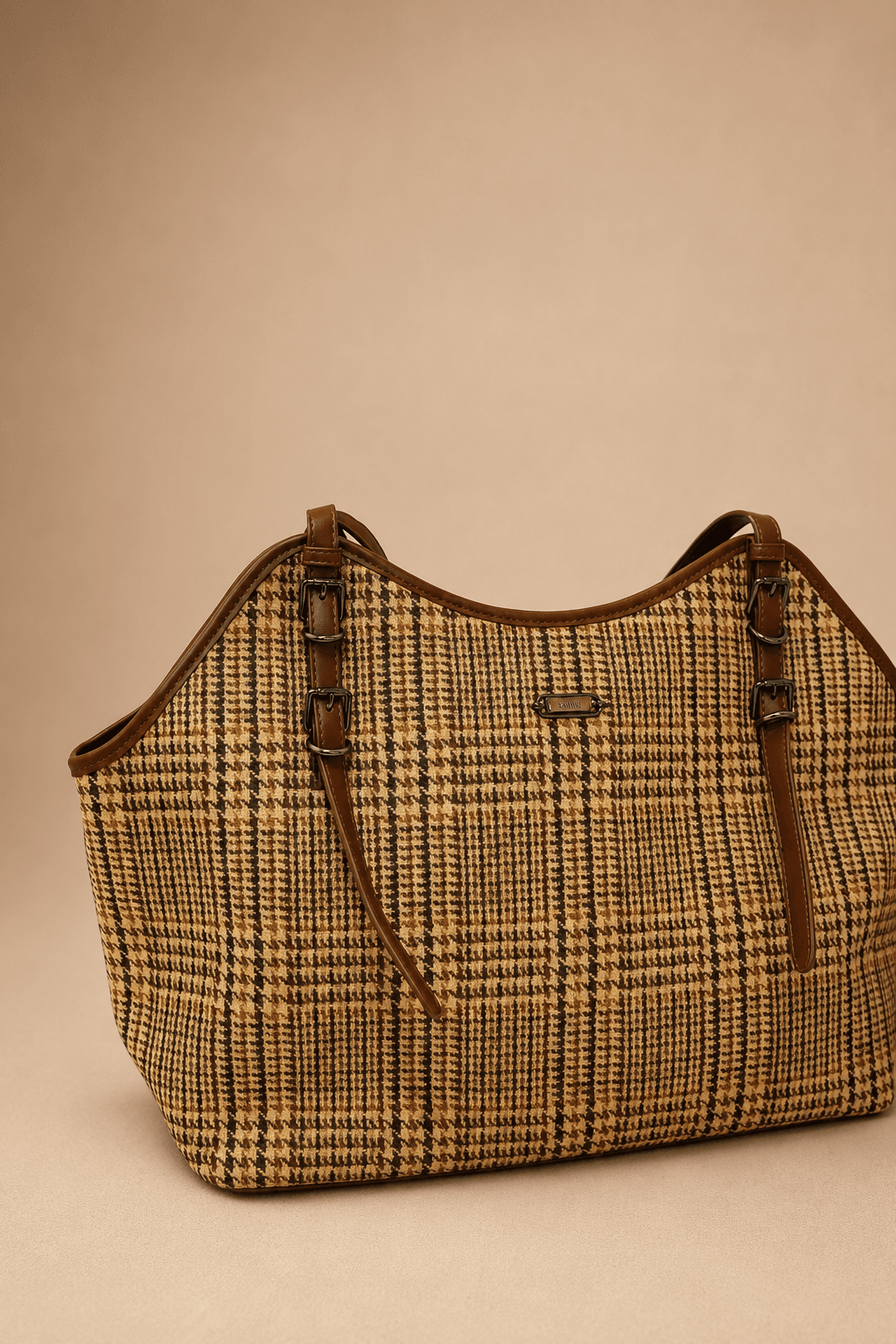 Brown Plaid Shopper Tote