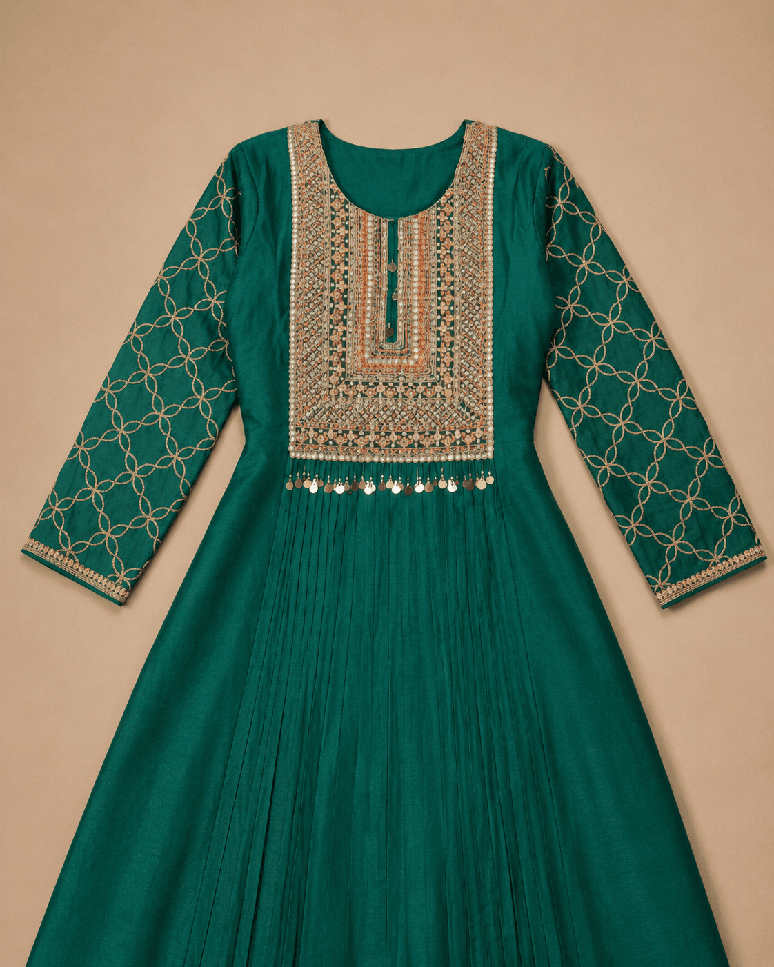 Emerald Green Zari Embroidered Anarkali Gown