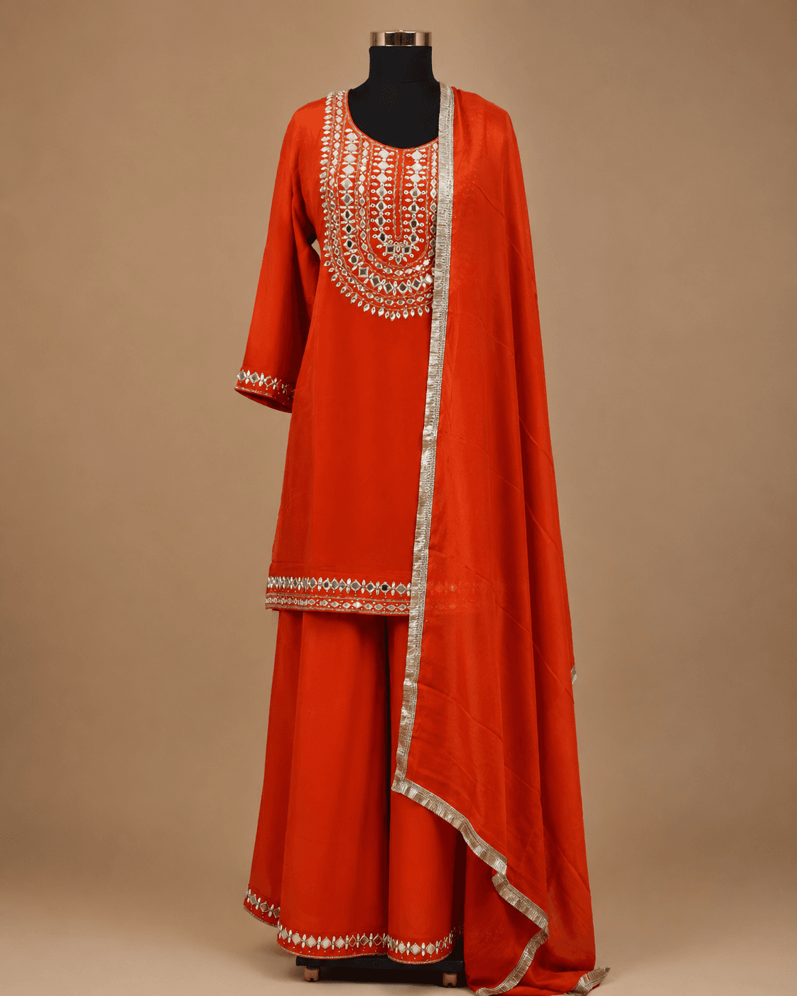 Burnt Orange Mirror Embroidered Palazzo Set
