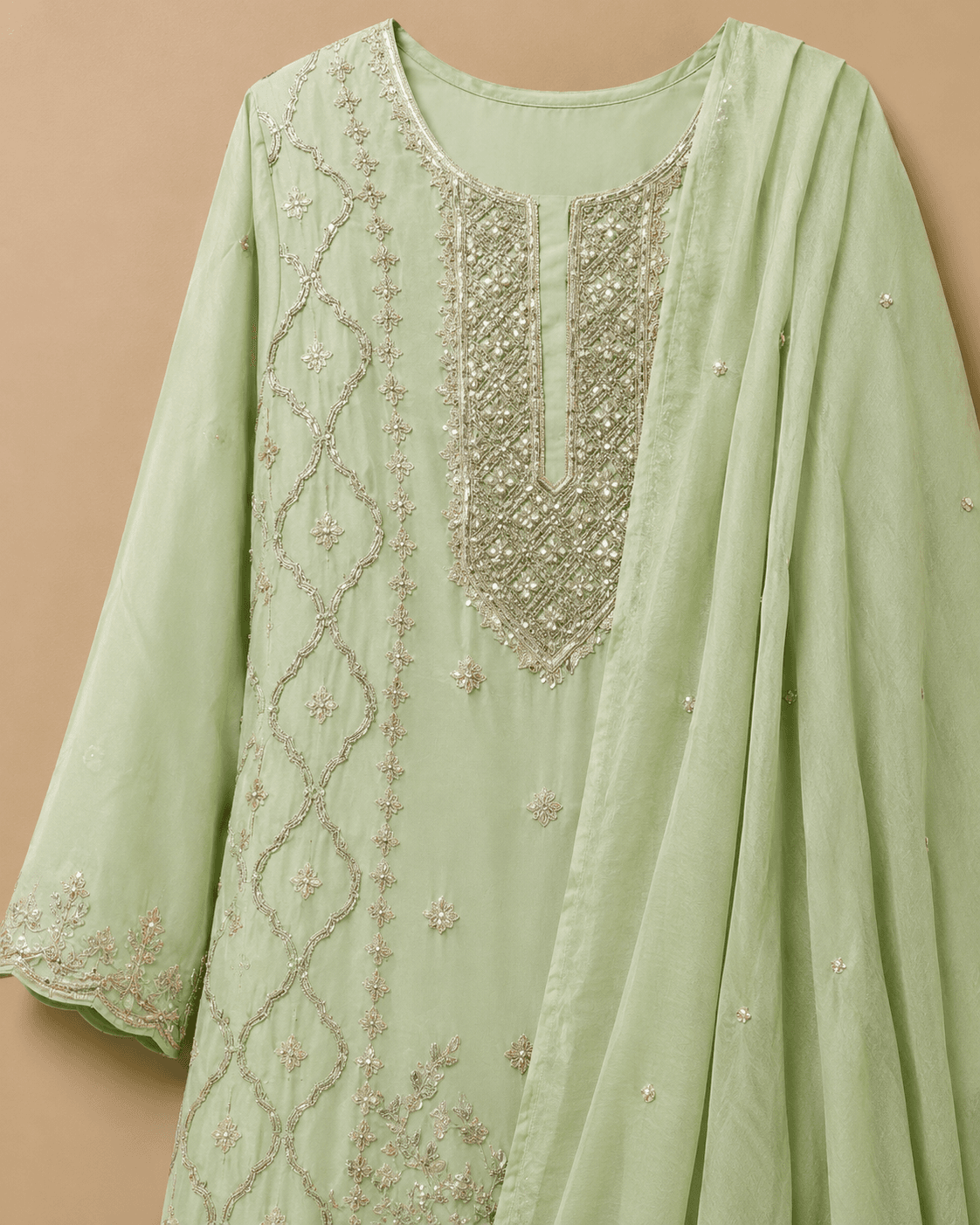 Mint Green Zari Embroidered Sharara Set