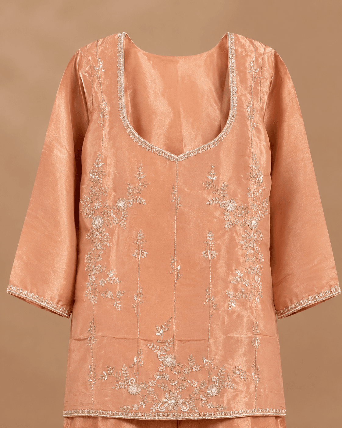 Peach Sequin Embroidered Palazzo Set