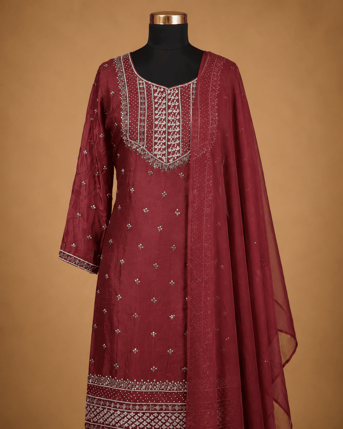 Dusty rose Geometric Embroidered Kurta Sharara Set
