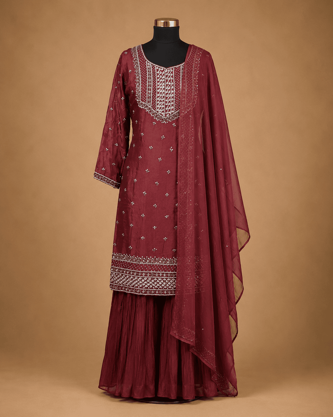 Dusty rose Geometric Embroidered Kurta Sharara Set