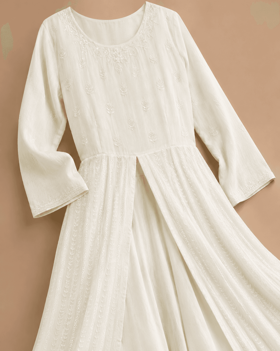 Ivory White Embroidered Cut-Out Anarkali Gown
