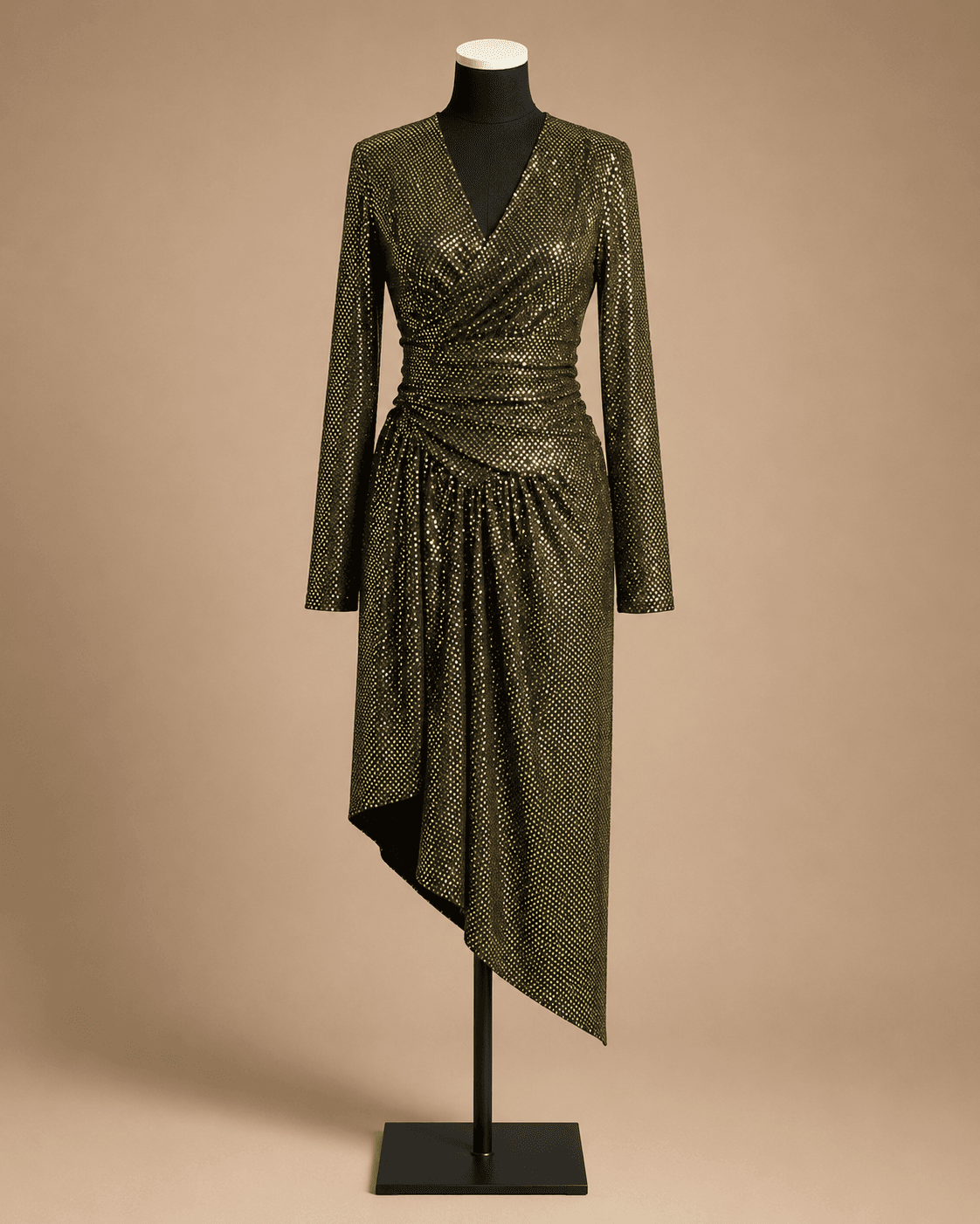 Olive Gold Metallic Wrap Dress