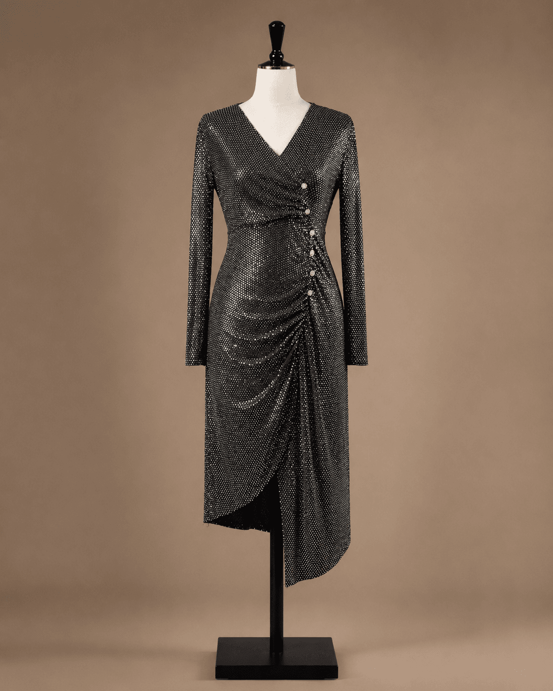 Charcoal Metallic Wrap Midi Dress