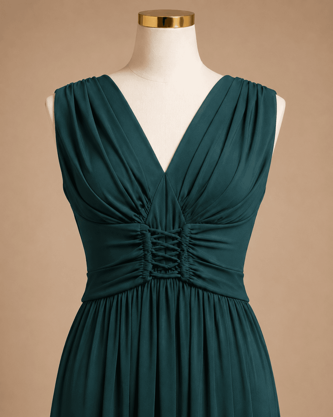 Teal Pleated V-Neck Maxi Dress