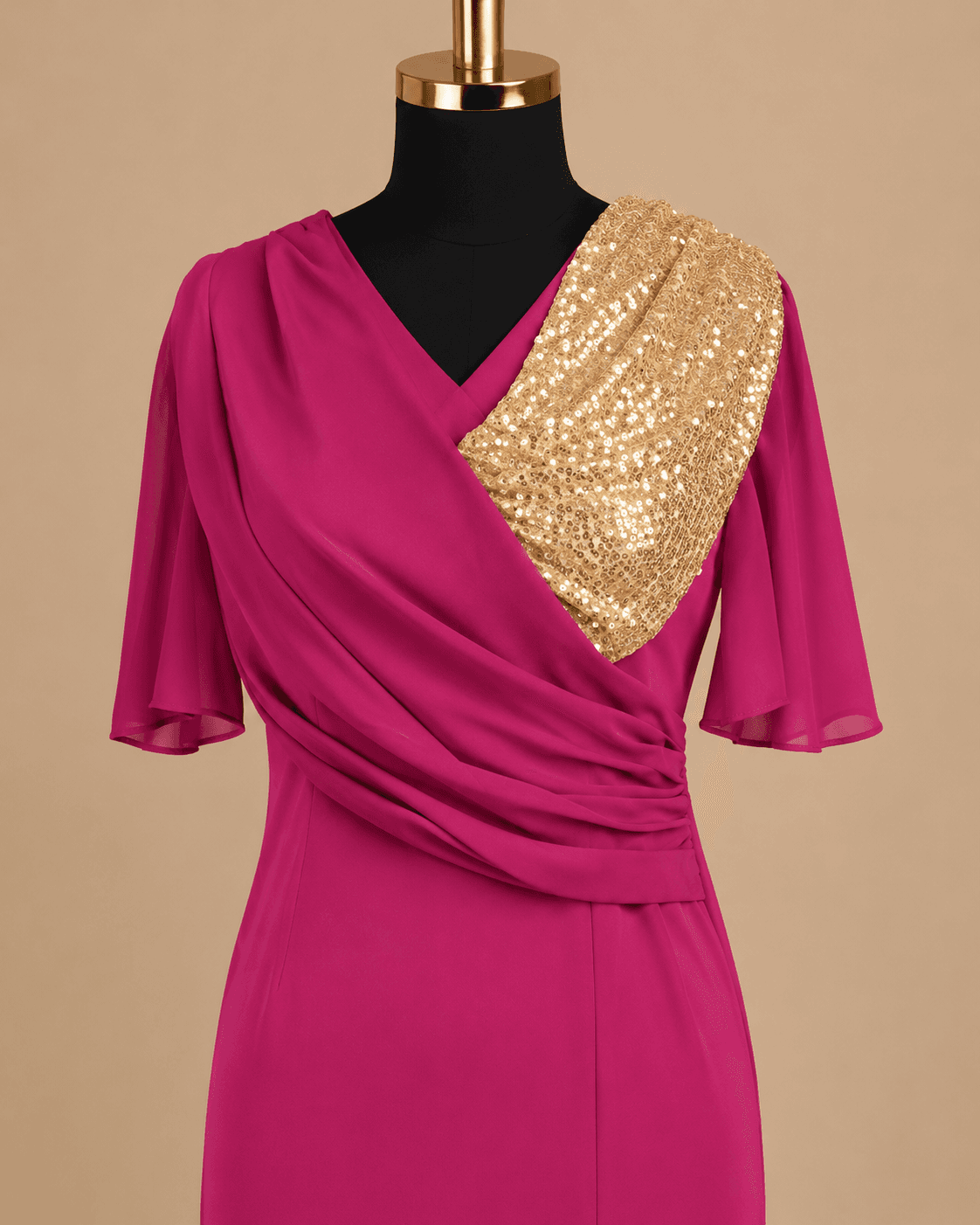 Magenta Embellished Drape Dress