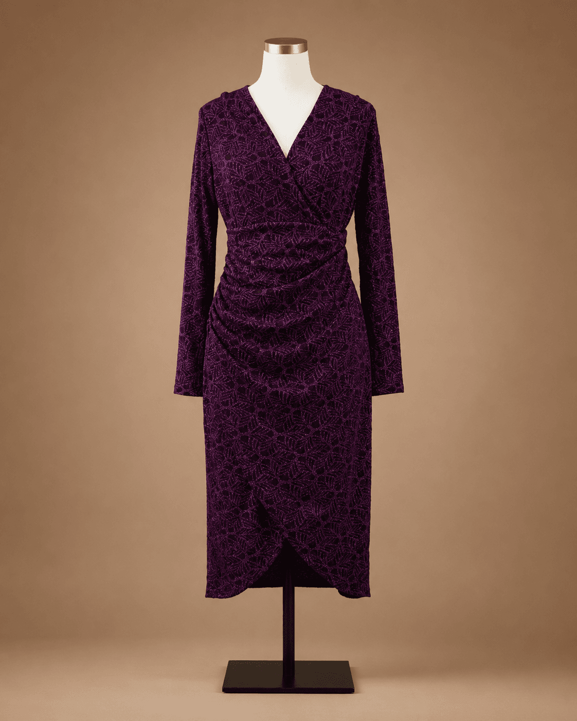 Purple Velvet Wrap Midi Dress