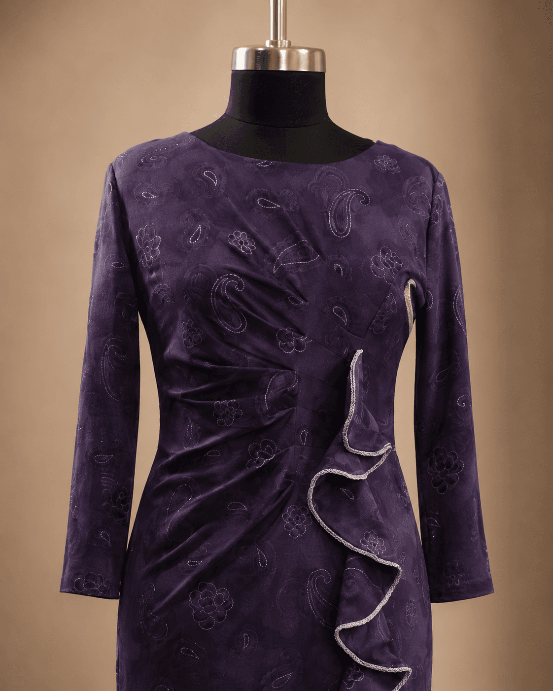 Purple Velvet Ruffle Gown