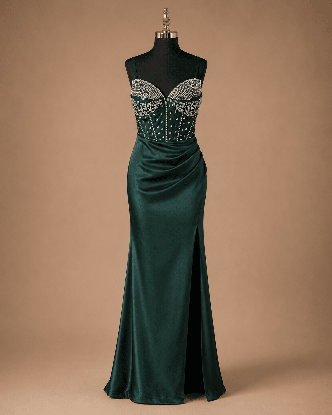 Emerald Green Beaded Evening Gown