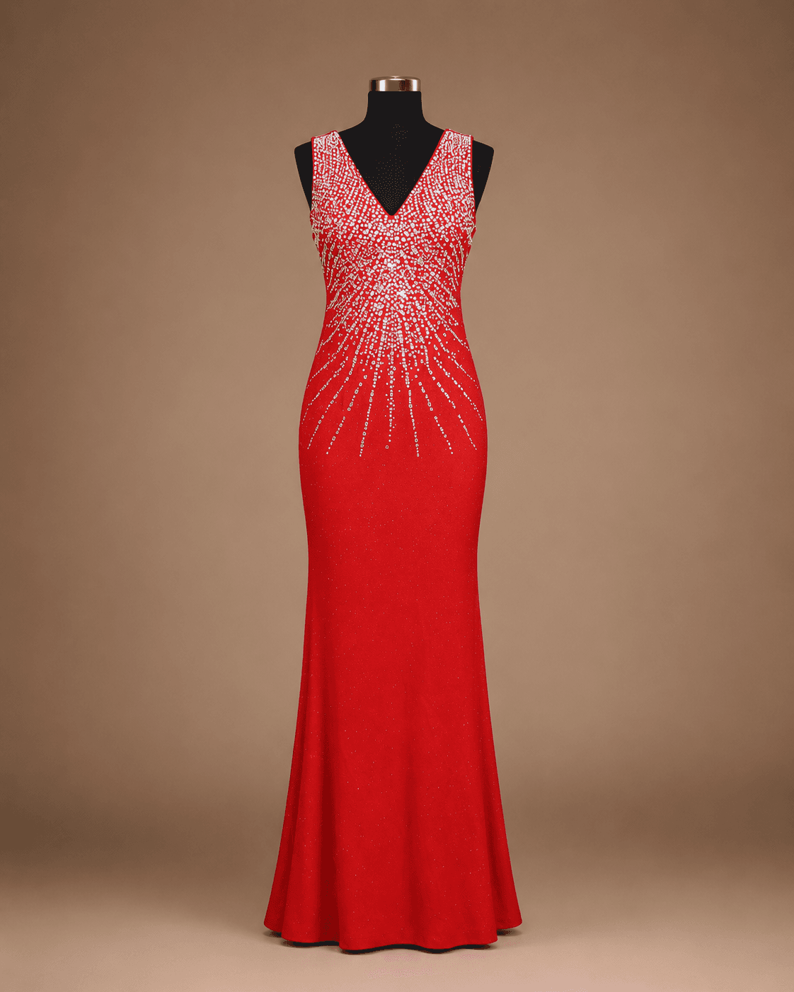 Red Embellished Evening Gown