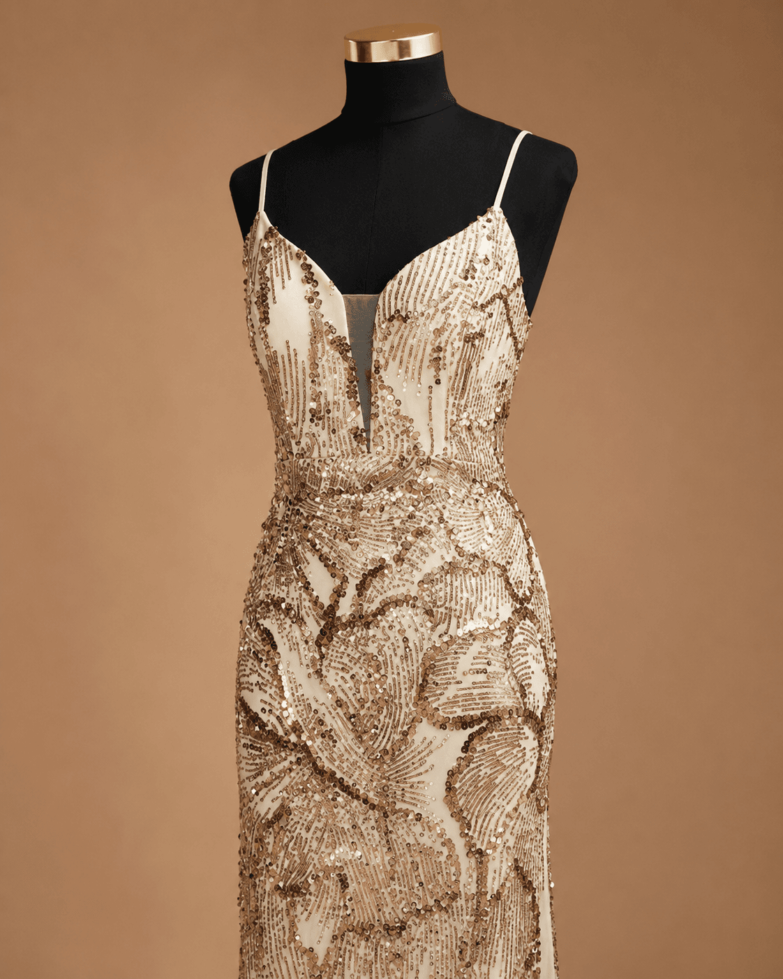 Gold Floral Evening Gown