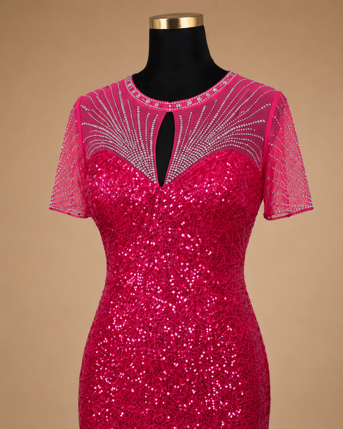 Fuchsia Beaded Evening Gown