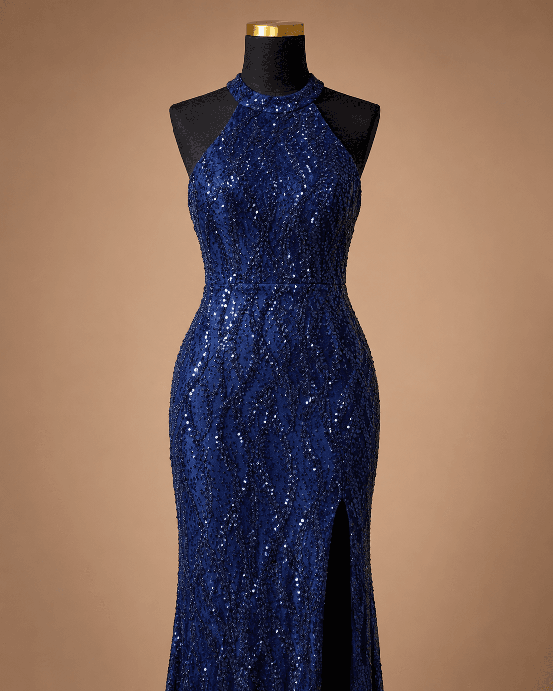 Navy Blue Sequin Evening Gown
