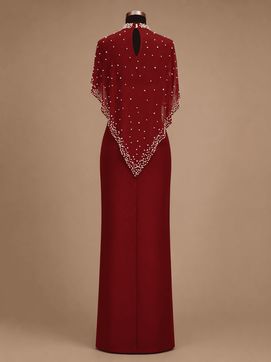 Burgundy Cape Evening Gown