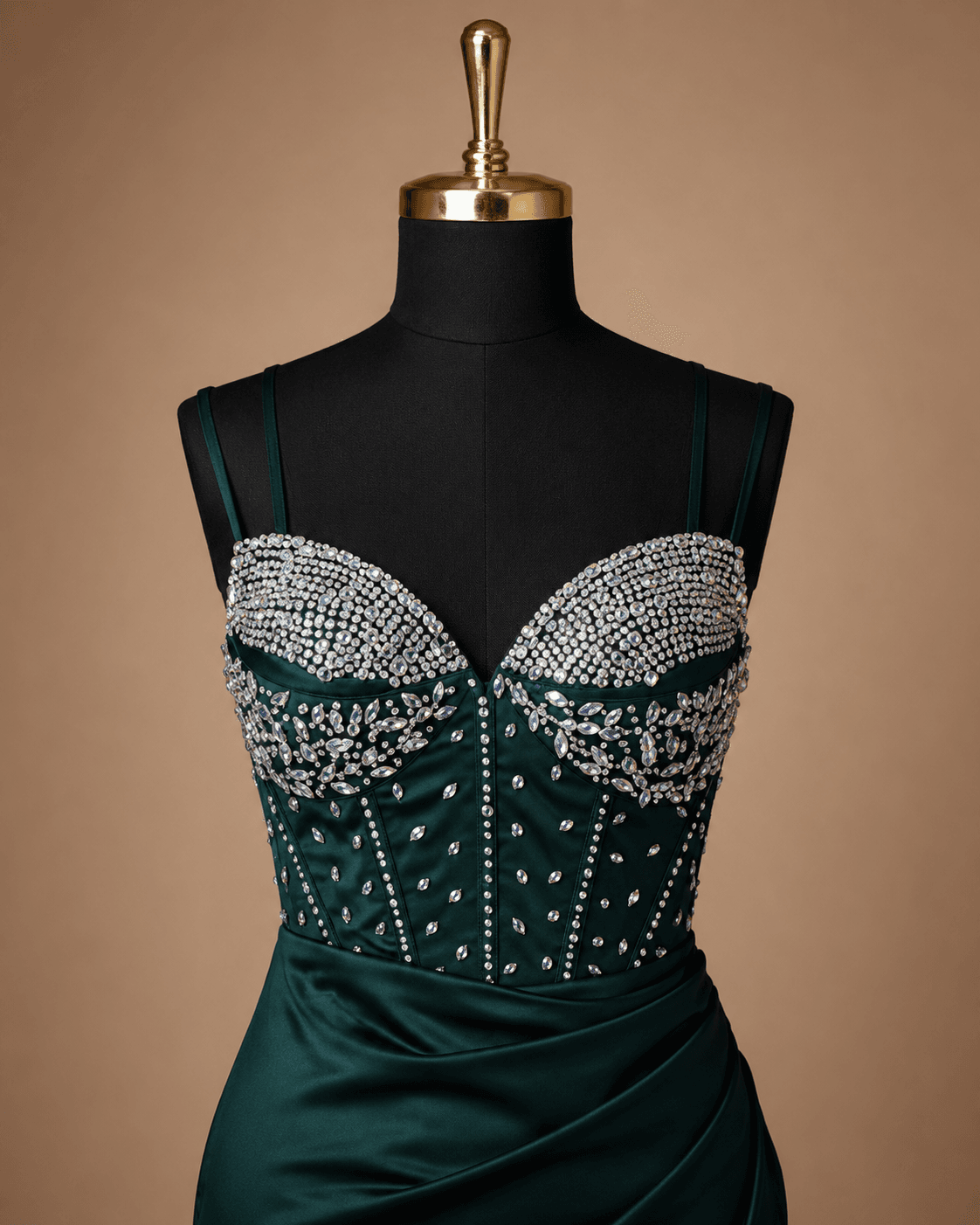 Emerald Green Beaded Evening Gown