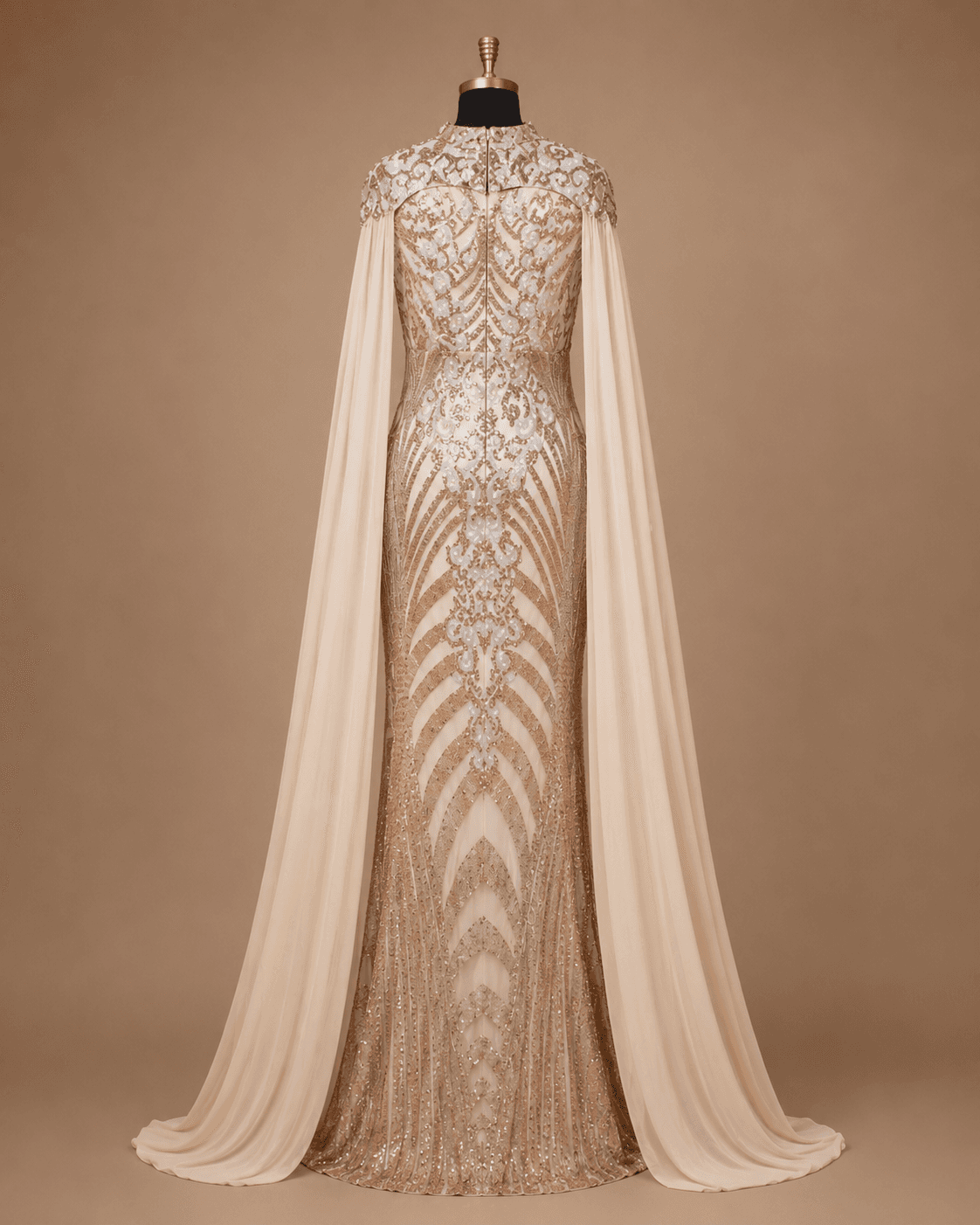 Champagne Cape Evening Gown