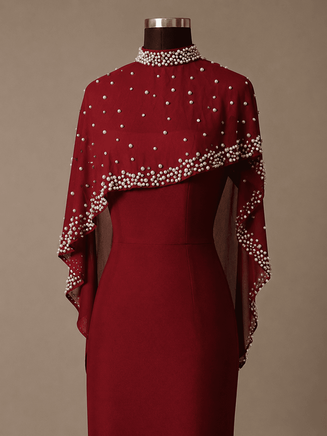 Burgundy Cape Evening Gown