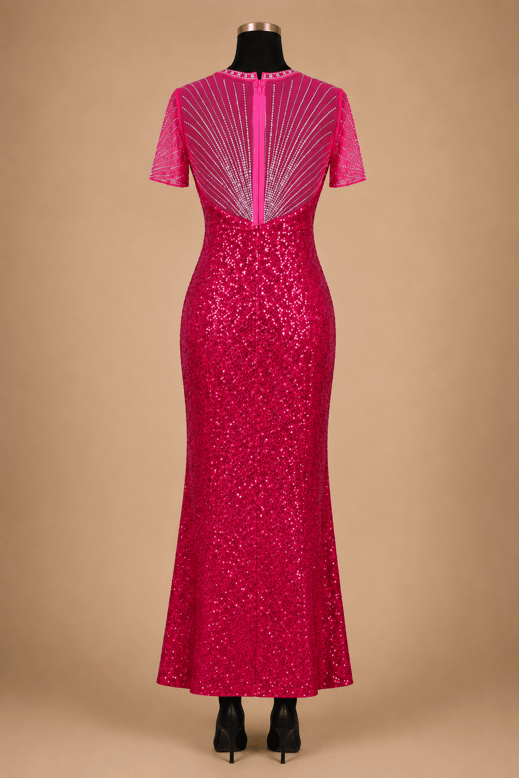 Fuchsia Beaded Evening Gown