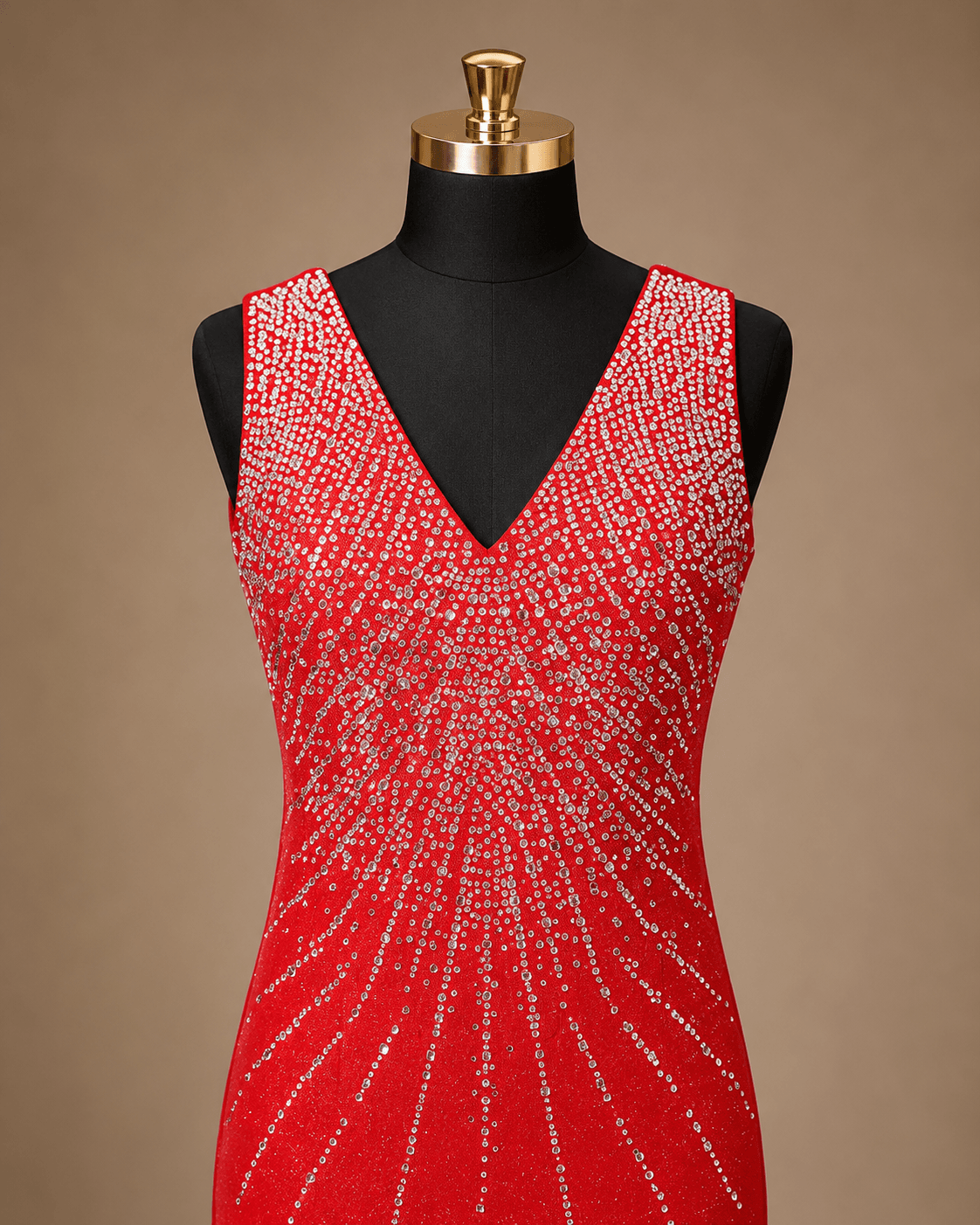 Red Embellished Evening Gown