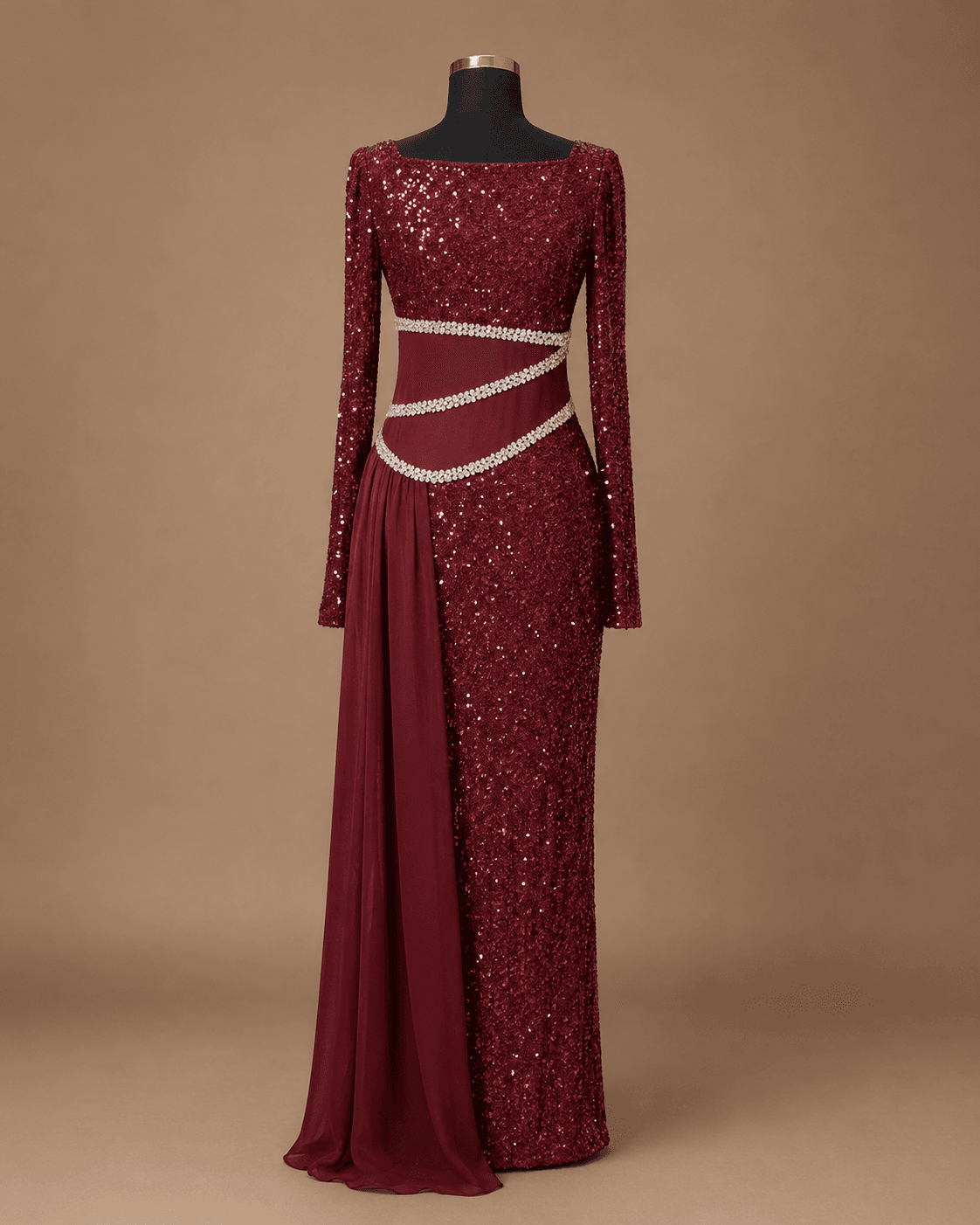 Burgundy Cutout Evening Gown