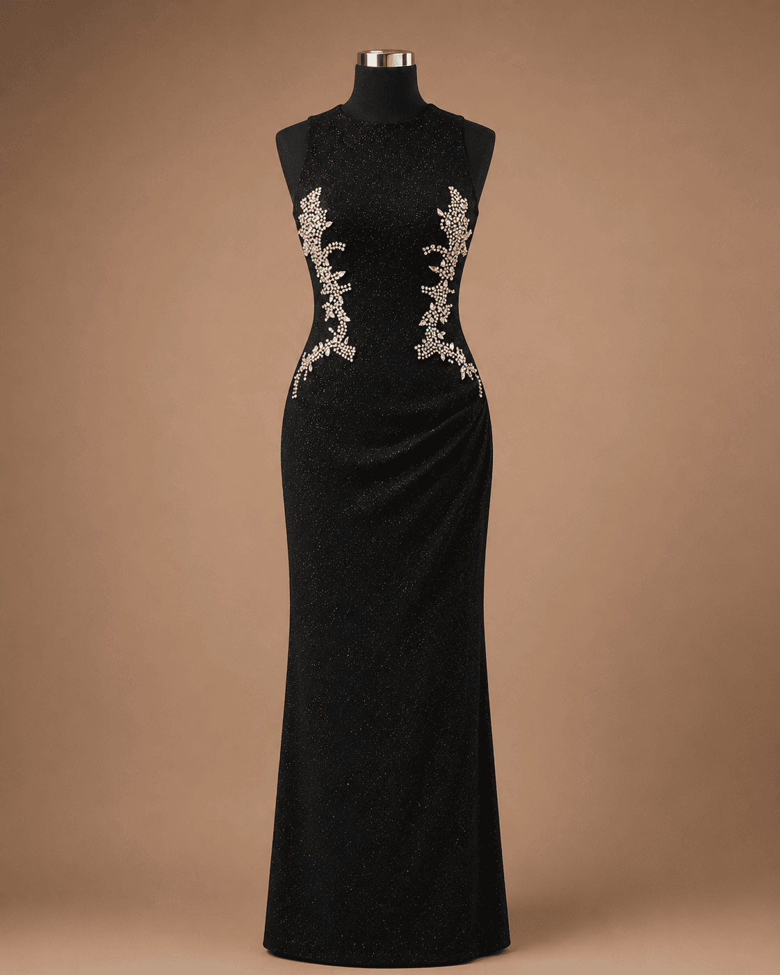 Black Appliqué Evening Gown